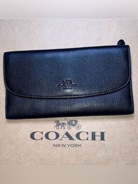 VINTAGE COACH Trifold Wallet Black Pebble Leather Gold Hardware AUTHENTIC